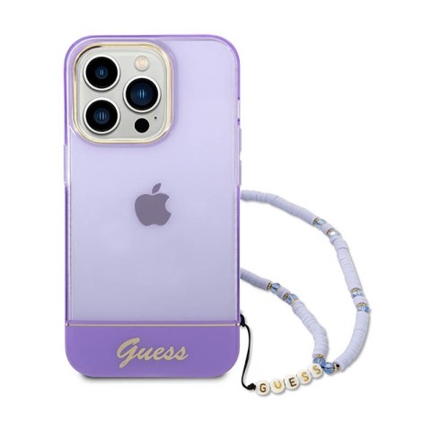 Guess Translucent Pearl Strap - Etui iPhone 14 Pro (fioletowy) Guess Translucent Pearl Strap - Etui iPhone 14 Pro (fioletowy)