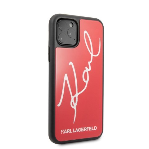 Karl Lagerfeld Double Layers Tempered Glass Glitter Signature Case - Etui iPhone 11 Pro (czerwony) Karl Lagerfeld Double Layers Tempered Glass Glitter Signature Case - Etui iPhone 11 Pro (czerwony)