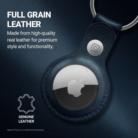 Crong Leather Case with Key Ring - Skórzane etui ochronne brelok do Apple AirTag (granatowy) Crong Leather Case with Key Ring - Skórzane etui ochronne brelok do Apple AirTag (granatowy)