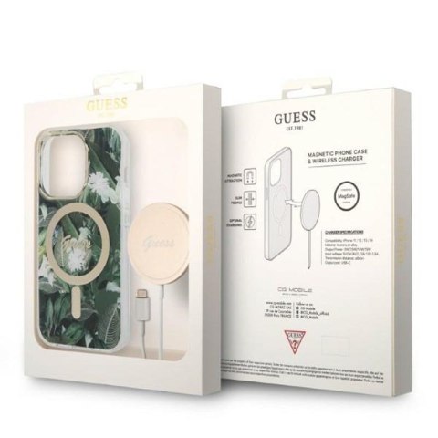 Guess Bundle Pack MagSafe IML Jungle - Zestaw etui + ładowarka MagSafe iPhone 14 Pro (khaki/złoty) Guess Bundle Pack MagSafe IML Jungle - Zestaw etui + ładowarka MagSafe iPhone 14 Pro (khaki/złoty)