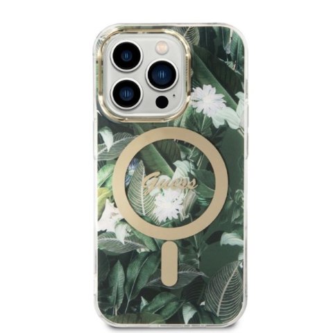 Guess Bundle Pack MagSafe IML Jungle - Zestaw etui + ładowarka MagSafe iPhone 14 Pro (khaki/złoty) Guess Bundle Pack MagSafe IML Jungle - Zestaw etui + ładowarka MagSafe iPhone 14 Pro (khaki/złoty)