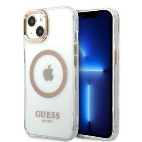 Guess Metal Outline Magsafe - Etui iPhone 13 (przezroczysty / złoty) Guess Metal Outline Magsafe - Etui iPhone 13 (przezroczysty / złoty)