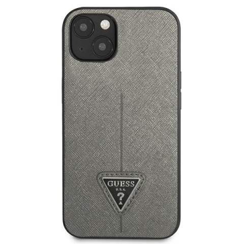 Guess Saffiano Triangle Logo Case - Etui iPhone 13 mini (srebrny) Guess Saffiano Triangle Logo Case - Etui iPhone 13 mini (srebrny)