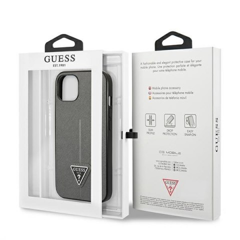 Guess Saffiano Triangle Logo Case - Etui iPhone 13 mini (srebrny) Guess Saffiano Triangle Logo Case - Etui iPhone 13 mini (srebrny)