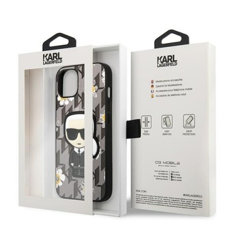 Karl Lagerfeld Iconic Karl Flower - Etui iPhone 13 Mini (szary) Karl Lagerfeld Iconic Karl Flower - Etui iPhone 13 Mini (szary)