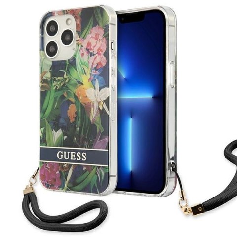 Guess Flower Cord - Etui ze smyczką iPhone 13 Pro (Blue) Guess Flower Cord - Etui ze smyczką iPhone 13 Pro (Blue)