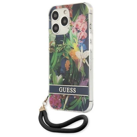 Guess Flower Cord - Etui ze smyczką iPhone 13 Pro (Blue) Guess Flower Cord - Etui ze smyczką iPhone 13 Pro (Blue)