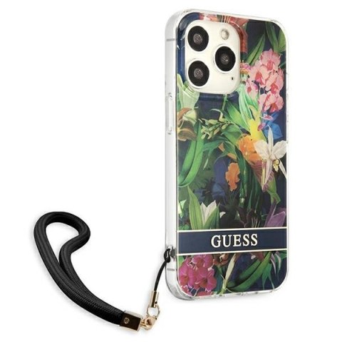 Guess Flower Cord - Etui ze smyczką iPhone 13 Pro (Blue) Guess Flower Cord - Etui ze smyczką iPhone 13 Pro (Blue)