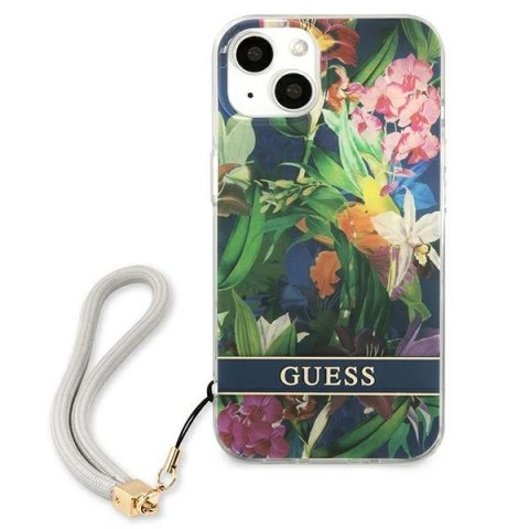 Guess Flower Cord - Etui ze smyczką iPhone 13 mini (Blue) Guess Flower Cord - Etui ze smyczką iPhone 13 mini (Blue)