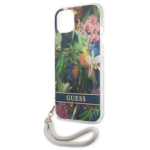 Guess Flower Cord - Etui ze smyczką iPhone 13 mini (Blue) Guess Flower Cord - Etui ze smyczką iPhone 13 mini (Blue)