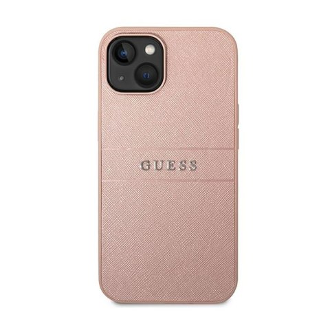 Guess Saffiano Metal Logo Stripes - Etui iPhone 14 Plus (różowy) Guess Saffiano Metal Logo Stripes - Etui iPhone 14 Plus (różowy)