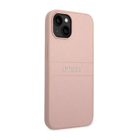 Guess Saffiano Metal Logo Stripes - Etui iPhone 14 Plus (różowy) Guess Saffiano Metal Logo Stripes - Etui iPhone 14 Plus (różowy)