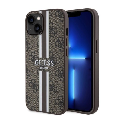 Guess 4G Printed Stripes MagSafe - Etui iPhone 14 Plus (Brązowy) Guess 4G Printed Stripes MagSafe - Etui iPhone 14 Plus (Brązowy)