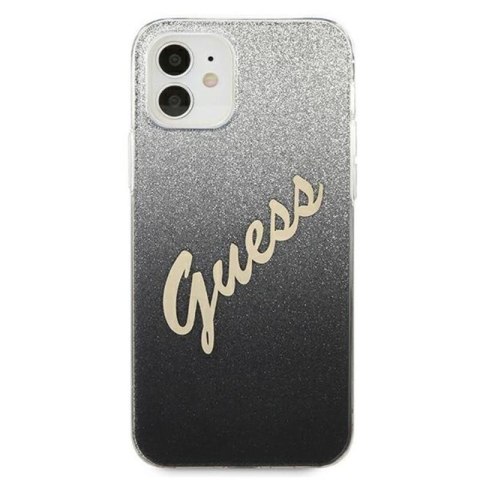 Guess Glitter Gradient Script - Etui iPhone 12 mini (czarny) Guess Glitter Gradient Script - Etui iPhone 12 mini (czarny)