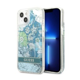 Guess Liquid Glitter Flower - Etui iPhone 13 (niebieski/zielony)