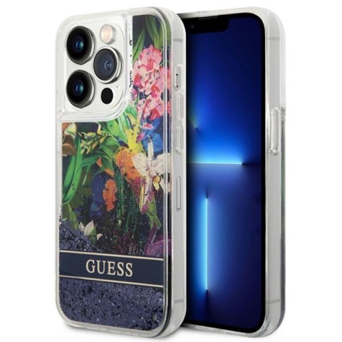 Guess Liquid Glitter Flower - Etui iPhone 14 Pro Max (niebieski) Guess Liquid Glitter Flower - Etui iPhone 14 Pro Max (niebieski)