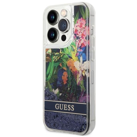 Guess Liquid Glitter Flower - Etui iPhone 14 Pro Max (niebieski) Guess Liquid Glitter Flower - Etui iPhone 14 Pro Max (niebieski)