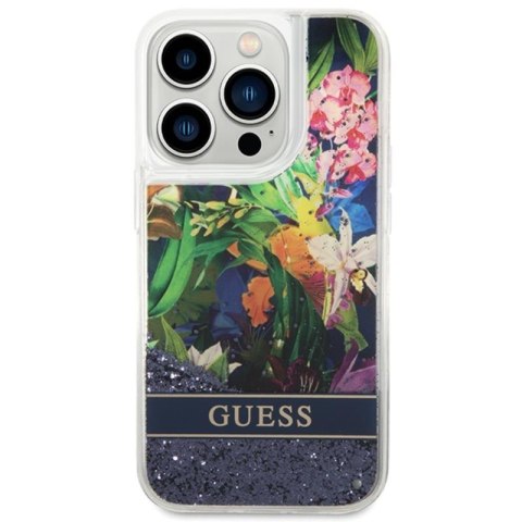 Guess Liquid Glitter Flower - Etui iPhone 14 Pro Max (niebieski) Guess Liquid Glitter Flower - Etui iPhone 14 Pro Max (niebieski)