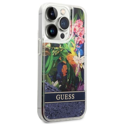 Guess Liquid Glitter Flower - Etui iPhone 14 Pro Max (niebieski) Guess Liquid Glitter Flower - Etui iPhone 14 Pro Max (niebieski)