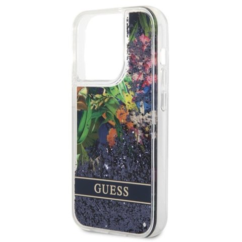 Guess Liquid Glitter Flower - Etui iPhone 14 Pro Max (niebieski) Guess Liquid Glitter Flower - Etui iPhone 14 Pro Max (niebieski)