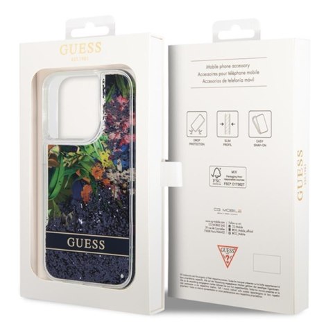 Guess Liquid Glitter Flower - Etui iPhone 14 Pro Max (niebieski) Guess Liquid Glitter Flower - Etui iPhone 14 Pro Max (niebieski)