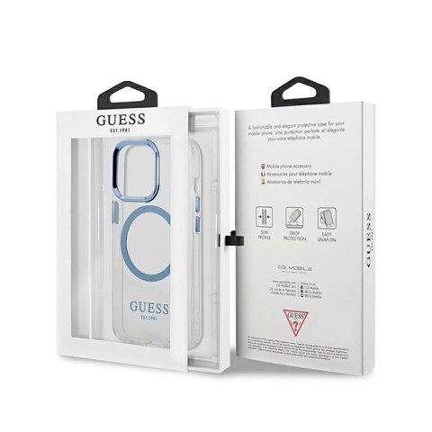 Guess Metal Outline Magsafe - Etui iPhone 13 Pro (przezroczysty / niebieski) Guess Metal Outline Magsafe - Etui iPhone 13 Pro (przezroczysty / niebieski)