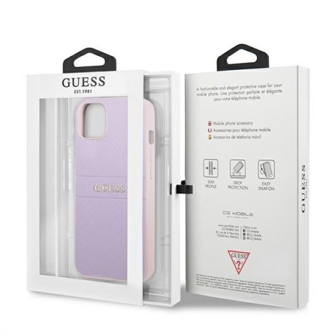 Guess Saffiano Hot Stamp & Metal Logo - Etui iPhone 13 mini (liliowy) Guess Saffiano Hot Stamp & Metal Logo - Etui iPhone 13 mini (liliowy)