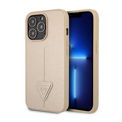 Guess Saffiano Triangle Logo Case - Etui iPhone 14 Pro Max (beżowy) Guess Saffiano Triangle Logo Case - Etui iPhone 14 Pro Max (beżowy)