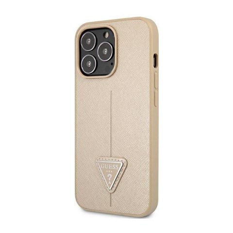 Guess Saffiano Triangle Logo Case - Etui iPhone 14 Pro Max (beżowy) Guess Saffiano Triangle Logo Case - Etui iPhone 14 Pro Max (beżowy)
