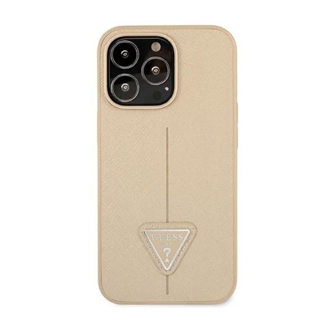 Guess Saffiano Triangle Logo Case - Etui iPhone 14 Pro Max (beżowy) Guess Saffiano Triangle Logo Case - Etui iPhone 14 Pro Max (beżowy)