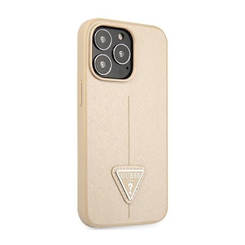 Guess Saffiano Triangle Logo Case - Etui iPhone 14 Pro Max (beżowy) Guess Saffiano Triangle Logo Case - Etui iPhone 14 Pro Max (beżowy)
