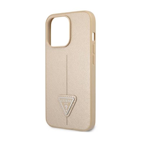 Guess Saffiano Triangle Logo Case - Etui iPhone 14 Pro Max (beżowy) Guess Saffiano Triangle Logo Case - Etui iPhone 14 Pro Max (beżowy)