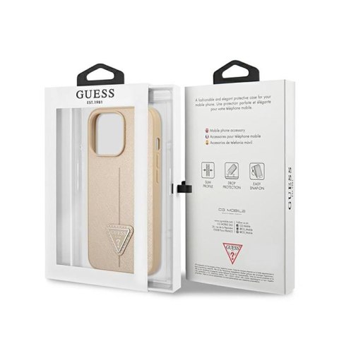 Guess Saffiano Triangle Logo Case - Etui iPhone 14 Pro Max (beżowy) Guess Saffiano Triangle Logo Case - Etui iPhone 14 Pro Max (beżowy)