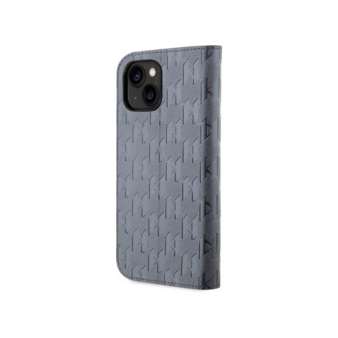 Karl Lagerfeld Booktype Saffiano Monogram - Etui iPhone 14 (Srebrny) Karl Lagerfeld Booktype Saffiano Monogram - Etui iPhone 14 (Srebrny)