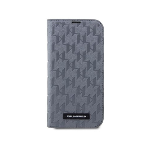 Karl Lagerfeld Booktype Saffiano Monogram - Etui iPhone 14 (Srebrny) Karl Lagerfeld Booktype Saffiano Monogram - Etui iPhone 14 (Srebrny)