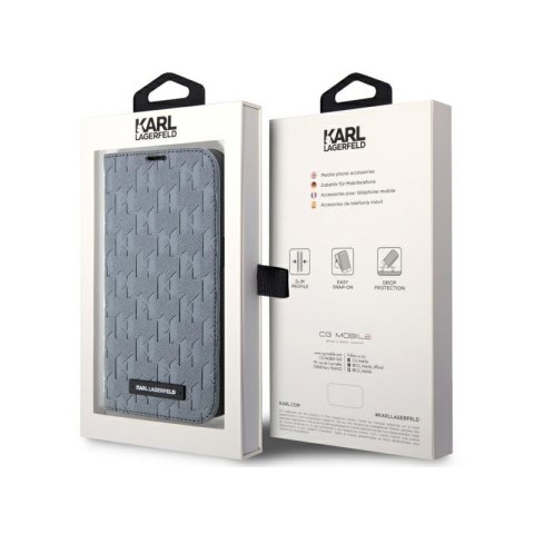 Karl Lagerfeld Booktype Saffiano Monogram - Etui iPhone 14 (Srebrny) Karl Lagerfeld Booktype Saffiano Monogram - Etui iPhone 14 (Srebrny)