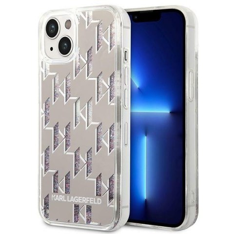 Karl Lagerfeld Monogram Liquid Glitter - Etui iPhone 14 Plus (srebrny) Karl Lagerfeld Monogram Liquid Glitter - Etui iPhone 14 Plus (srebrny)