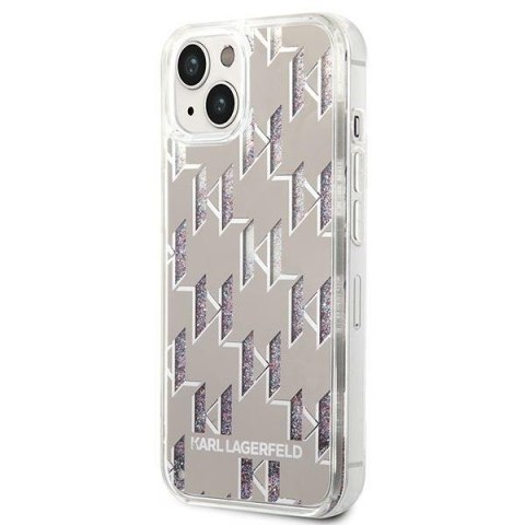 Karl Lagerfeld Monogram Liquid Glitter - Etui iPhone 14 Plus (srebrny) Karl Lagerfeld Monogram Liquid Glitter - Etui iPhone 14 Plus (srebrny)