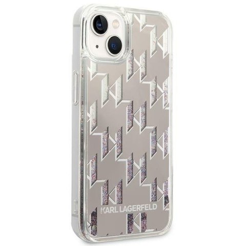 Karl Lagerfeld Monogram Liquid Glitter - Etui iPhone 14 Plus (srebrny) Karl Lagerfeld Monogram Liquid Glitter - Etui iPhone 14 Plus (srebrny)