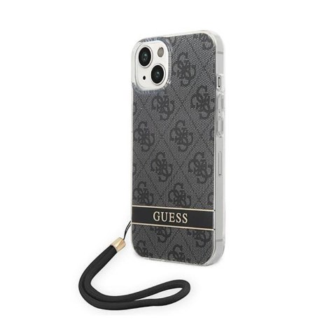 Guess 4G Print Cord - Etui ze smyczką iPhone 14 Plus (czarny) Guess 4G Print Cord - Etui ze smyczką iPhone 14 Plus (czarny)