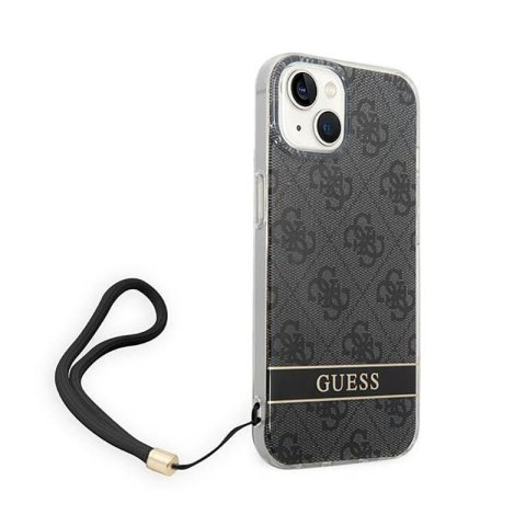 Guess 4G Print Cord - Etui ze smyczką iPhone 14 Plus (czarny) Guess 4G Print Cord - Etui ze smyczką iPhone 14 Plus (czarny)