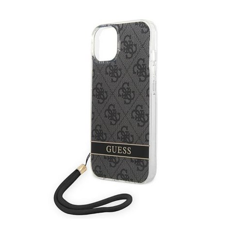 Guess 4G Print Cord - Etui ze smyczką iPhone 14 Plus (czarny) Guess 4G Print Cord - Etui ze smyczką iPhone 14 Plus (czarny)