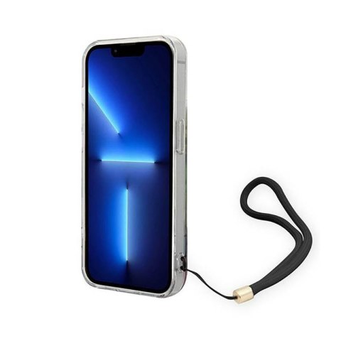 Guess Flower Cord - Etui ze smyczką iPhone 14 Pro (niebieski) Guess Flower Cord - Etui ze smyczką iPhone 14 Pro (niebieski)