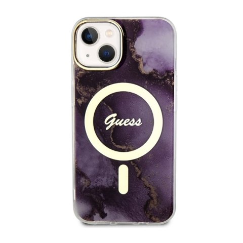 Guess Golden Marble MagSafe - Etui iPhone 14 (Purpurowy) Guess Golden Marble MagSafe - Etui iPhone 14 (Purpurowy)