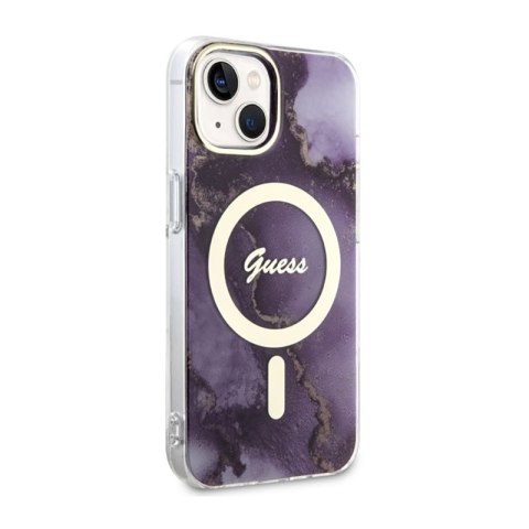 Guess Golden Marble MagSafe - Etui iPhone 14 (Purpurowy) Guess Golden Marble MagSafe - Etui iPhone 14 (Purpurowy)