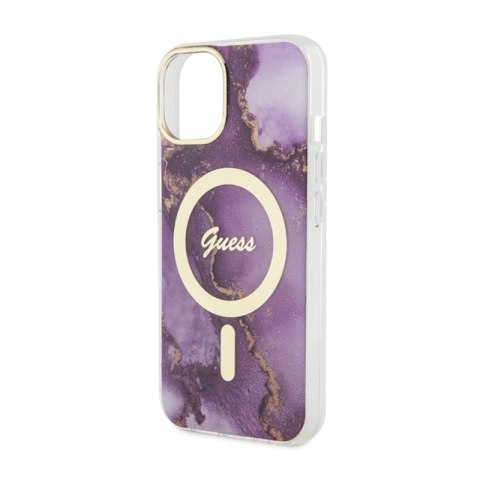 Guess Golden Marble MagSafe - Etui iPhone 14 (Purpurowy) Guess Golden Marble MagSafe - Etui iPhone 14 (Purpurowy)
