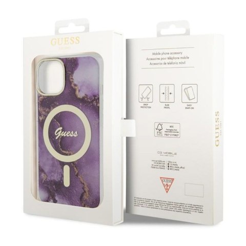 Guess Golden Marble MagSafe - Etui iPhone 14 (Purpurowy) Guess Golden Marble MagSafe - Etui iPhone 14 (Purpurowy)