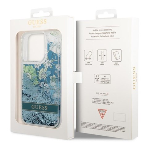 Guess Liquid Glitter Flower - Etui iPhone 14 Pro Max (zielony) Guess Liquid Glitter Flower - Etui iPhone 14 Pro Max (zielony)