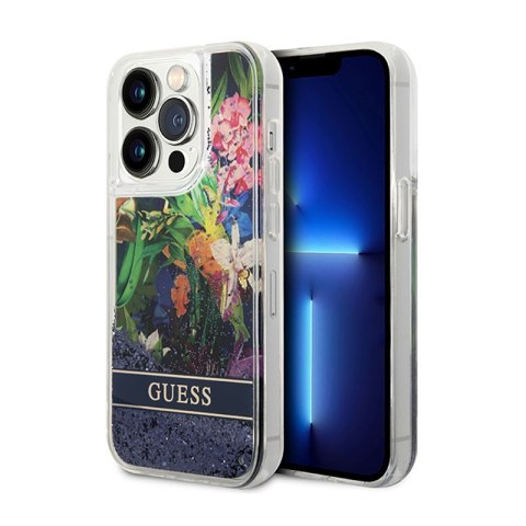 Guess Liquid Glitter Flower - Etui iPhone 14 Pro (niebieski) Guess Liquid Glitter Flower - Etui iPhone 14 Pro (niebieski)