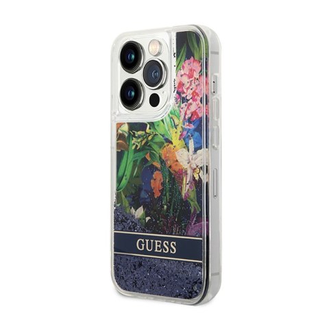 Guess Liquid Glitter Flower - Etui iPhone 14 Pro (niebieski) Guess Liquid Glitter Flower - Etui iPhone 14 Pro (niebieski)